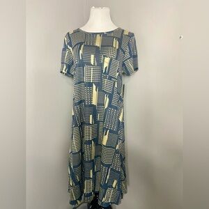 LuLaRoe Carly Dress Gray and Tan Abstract Textured Fabric High Low
